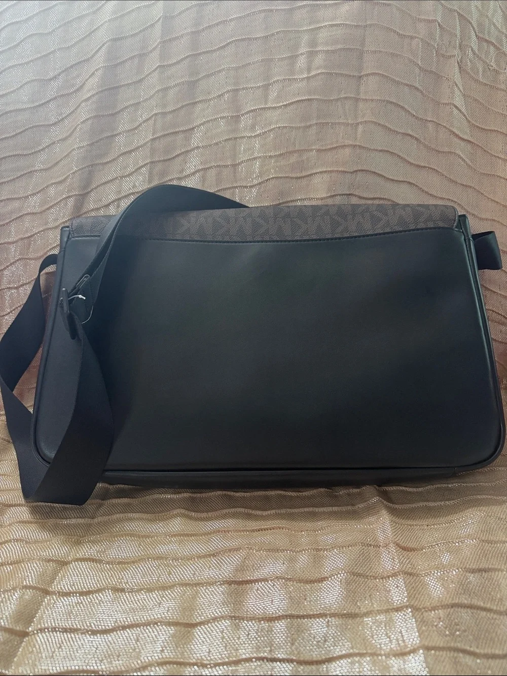 Michael Kors Brown MK Signature Canvas Messenger Bag with Black Strap